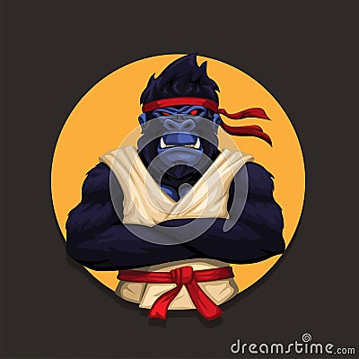 Gorilla monkey wearing karate uniform character illustration vector Vector Illustration