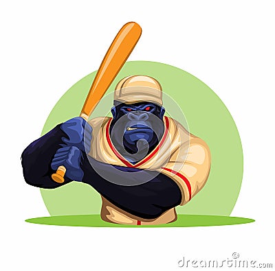 Gorilla monkey in baseball costume holding bat ready to play character mascot illustration vector Vector Illustration