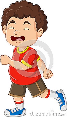 Cartoon funny overweight boy running Vector Illustration