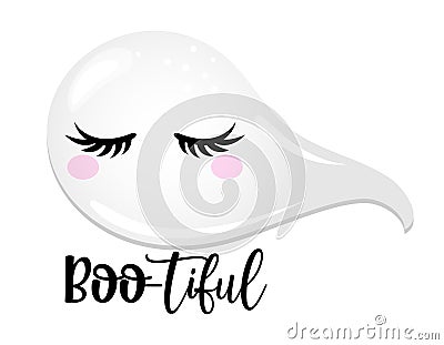 Boo-tiful beautiful, Happy Halloween - beautiful ghost girl. Spooky ghost doodle draw for print Vector Illustration