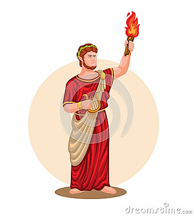 Nero the fifth emperor of Rome. mythology figure with tourch and harp character illustration vector Cartoon Illustration