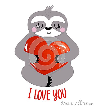 I love you - Cute sloth. Funny doodle sloth. Vector Illustration