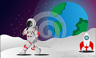 Illustration Graphic Of Astronout Walking On The Moon Vector Illustration