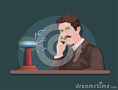 Illustration of Nikola Tesla inventor electrical engineer character illustration vector Vector Illustration