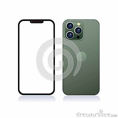 Illustration of iphone 13 pro max midnight green color mockup template editable vector Vector Illustration