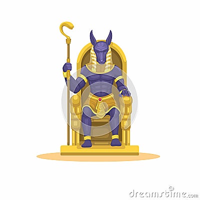 Anubis Egypt god sit in altar figure cartoon illustration vector Vector Illustration