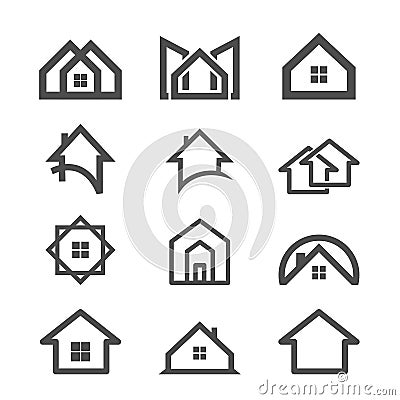 Set of line houses. Home symbol collection. Buildings group. Stock Photo