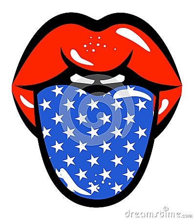 Independence Day USA with lips American flag. Vector Illustration