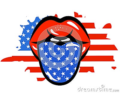 Independence Day USA with lips American flag. Vector Illustration