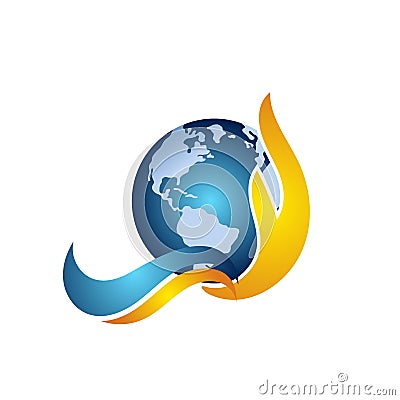 Globe world Flame hands care symbol. Vector Illustration
