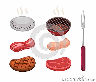 Grill meat barbecue symbol collection set cartoon illustration vector Vector Illustration