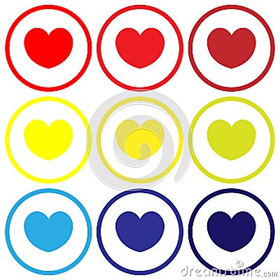 Love vector with 3 types of red, yellow, and blue colors Vector Illustration