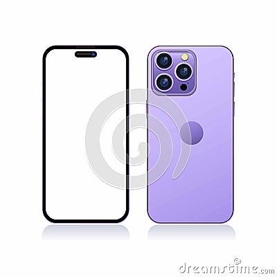 illustration of new iPhone 14 Pro Max in purple color mockup template vector Vector Illustration