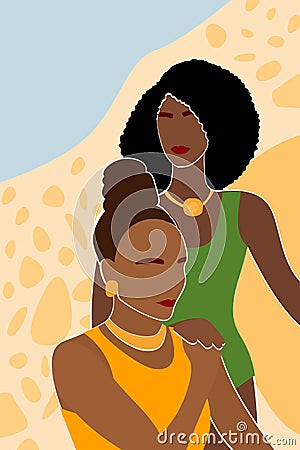 Beautiful Minimalist African Couple Woman Abstract Face Portrait Minimalist Poster Pattern Background Vector Illustration