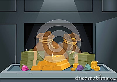 Vault locker with money gold and jewellery cartoon illustration vector Vector Illustration