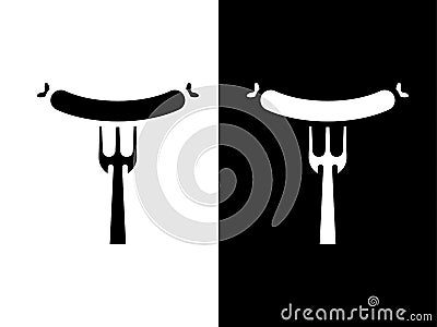 sausage fork silhouette Cartoon Illustration