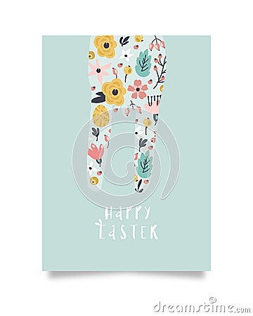 Concept for a hand-drawn Easter card with bunny shaped flowers Stock Photo