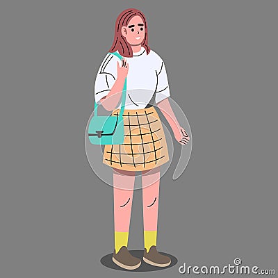 International of students with bag. Fashionable college youth. Girls studying. Vector Illustration