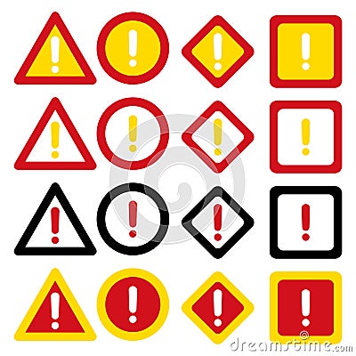 16 Set of warning signs isolated on a white background. Vector illustration. Vector Illustration