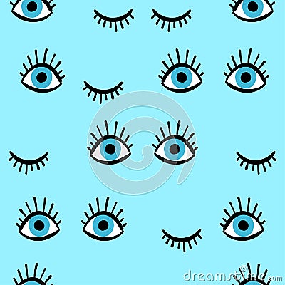 Vector pattern with hand drawn doodle eyes. Vector Illustration