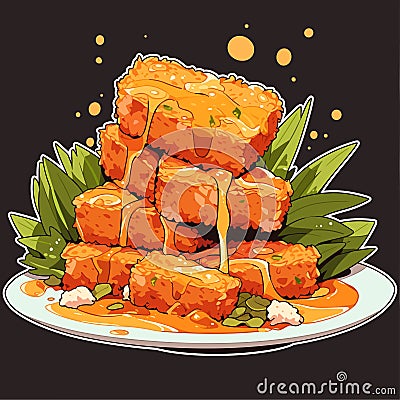 Slices fried tempeh from Indonesian traditional food vector art Vector Illustration