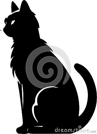 Silent Prowler: Elegant Black Cat Silhouette in Vector Stock Photo