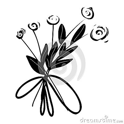 Black roses with a stem isolated on a white background. Vector Illustration