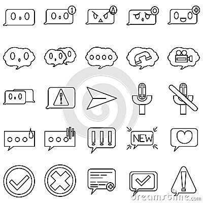 25 Icons Pack About Message and Emoticons in Line Style Stock Photo