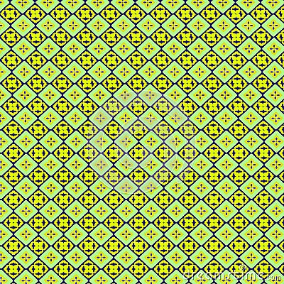 The fabric pattern green and yellow is drawn on a blue background.Vector illustrator Stock Photo