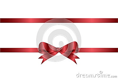 Red bow and ribbon, for decorating gifts and surprises for the holidays. Realistic holiday decoration. Vector Illustration