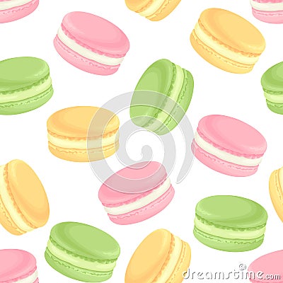 French macaroons seamless pattern. Dessert background. Vector Illustration