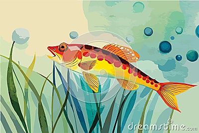 Goby Fish Watercolor Vector art Illustration.fishes in Digital AI genarative Vector Illustration