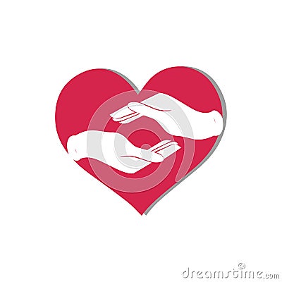 Self hugging line icon, Love yourself, cute cartoon heart character hug. Vector Illustration