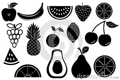 Set of vector icons of various fruits and berries. Vector Illustration