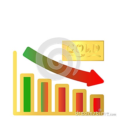 Golld bar decreasing or down graph Vector Illustration
