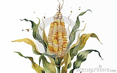 Maize watercolor art and illustration Generative AI Vector Illustration