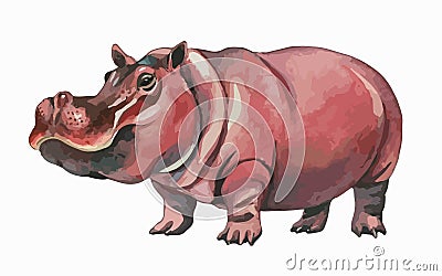 Hippopotamus watercolor art and illustration Generative AI Vector Illustration