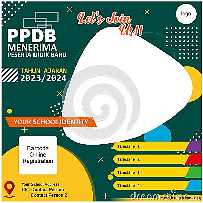 the twibbonize template for accepting new students in Indonesian is called PPDB. Stock Photo