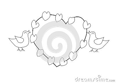 bird sing many heart valentine symbol line art for kid coloring book cartoon Vector Illustration