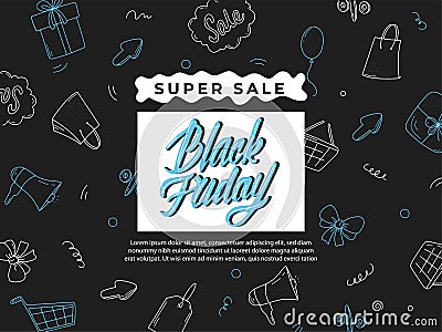 Black Friday Sale doodle banner template Vector Illustration