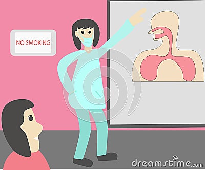 Art & Illustration, Female doctor who is explaining the work of the human lungs Vector Illustration