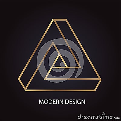 Geometric modern abstract design with luxury golden Penrose triangle on black Vector Illustration