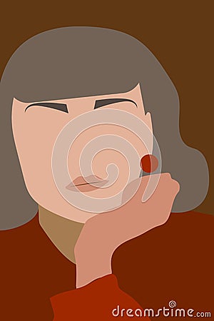 Art IllustrationGirl with gray hair and an earring on a brown background Vector Illustration