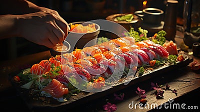fresh and vibrant sushi rolls Stock Photo