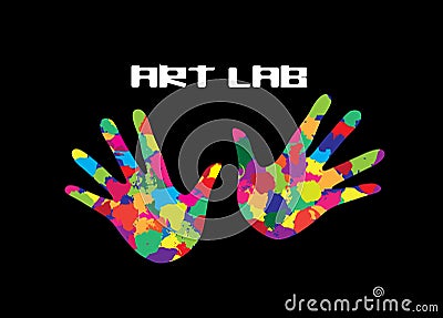 Art Lab Icon. Painted Hands Inspiration concept for art education Stock Photo