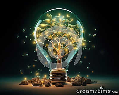 an art of lightbulb tree technology. Stock Photo