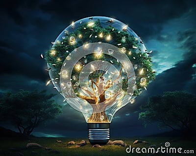 an art of lightbulb tree technology. Stock Photo