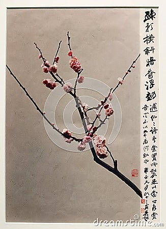 Art Macao Wynn Antique Chinese Nature Cherry Blossom Photography Arts Hu Chongxian Zhang Daqian Calligraphy Chang Dai-Chien Garden Editorial Stock Photo