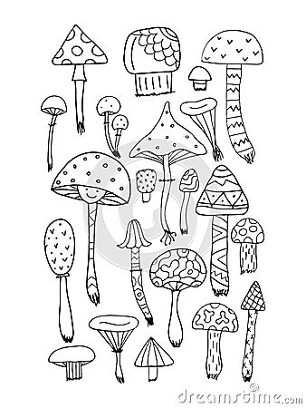 Art mushrooms set, sketch for your design Vector Illustration