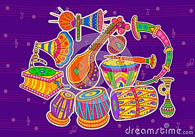 Art and music of India Vector Illustration